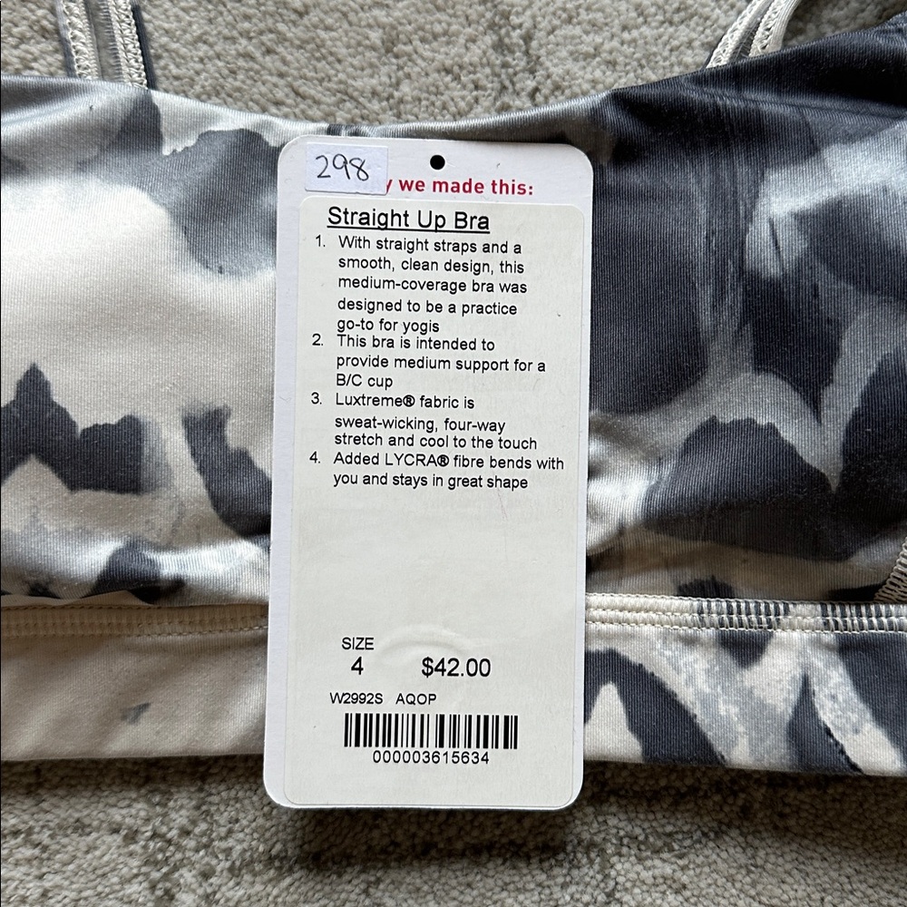 Lululemon Straight Up Bra, Ghost Weave White Black, size 4 - Picture 4 of 7